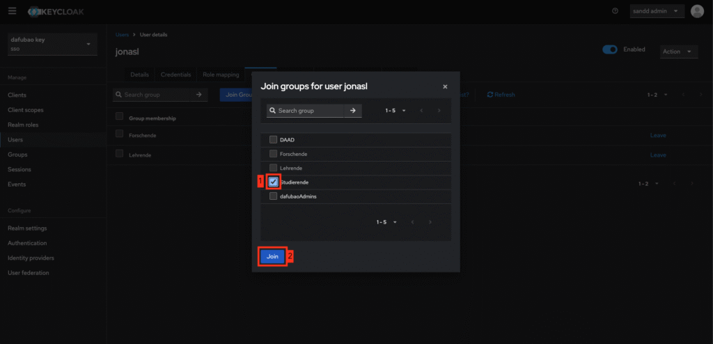 Keycloak Gruppe hinzufügen